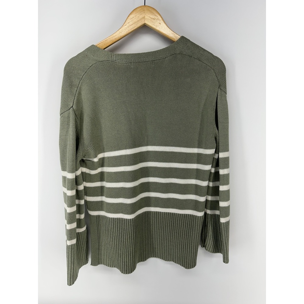 Moon & Madison Cardigan Womens Small Green Striped Button V-Neck Sweater ST21710 - Picture 2 of 6